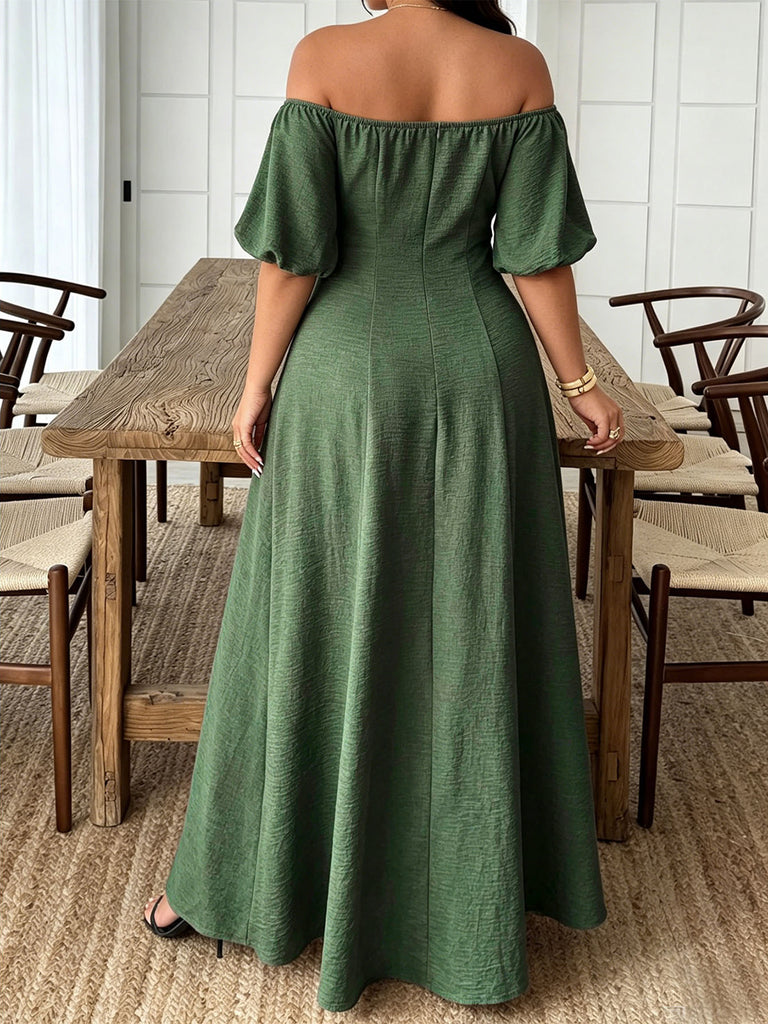 Dark Army Green 1950s Floral Dress 5