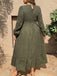Army Green Lantern Sleeve Midi Dress 5