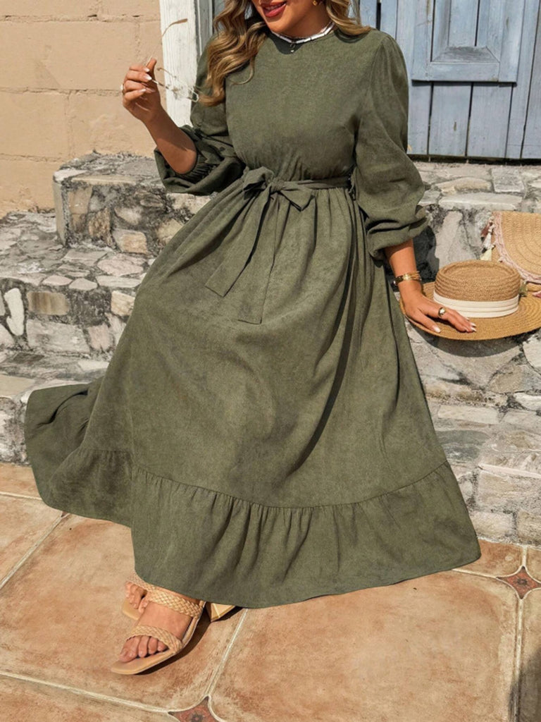 Army Green Lantern Sleeve Midi Dress 6