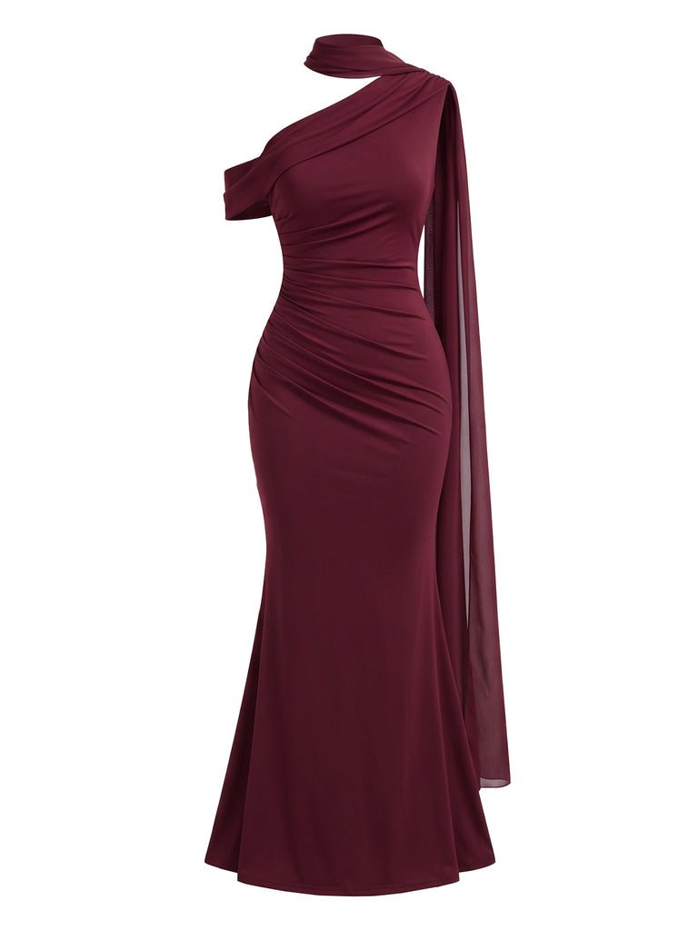 Halter Off Shoulder Ruched Mermaid Evening Dress 4