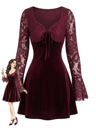 Wine Red 1960s Christmas Velvet Dress 1