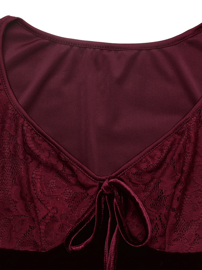 Wine Red 1960s Christmas Velvet Dress 4
