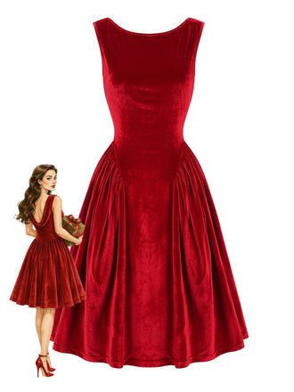 Red 1950s Christmas Velvet Dress 1