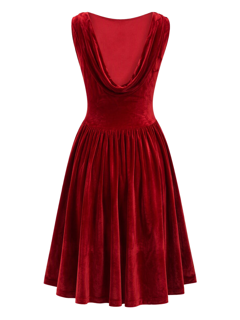 Red 1950s Christmas Velvet Dress 2