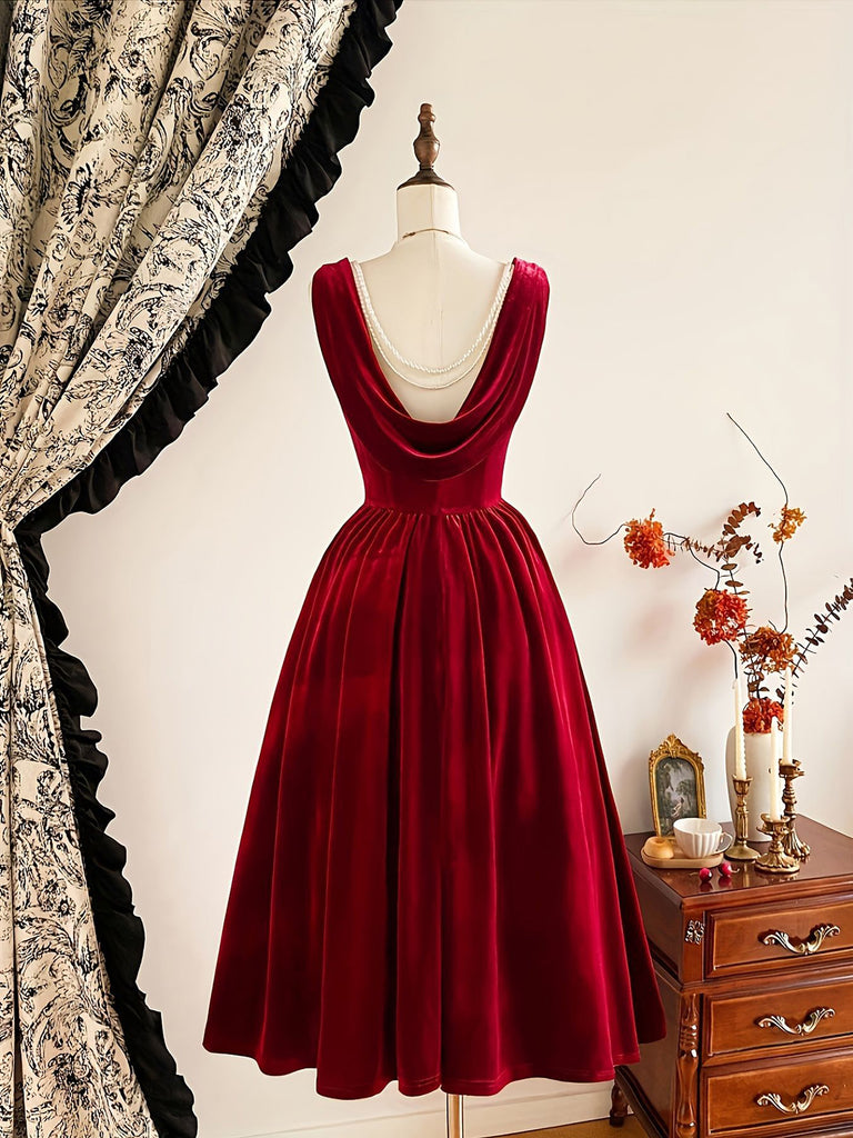 Red 1950s Christmas Velvet Dress 3
