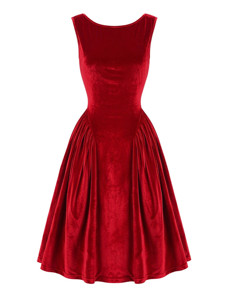 Red 1950s Christmas Velvet Dress 4