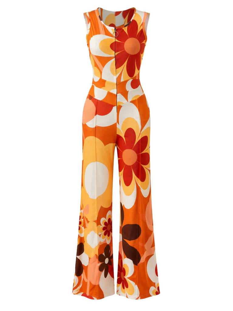 Orange 1950s Wide Leg Jumpsuit 4