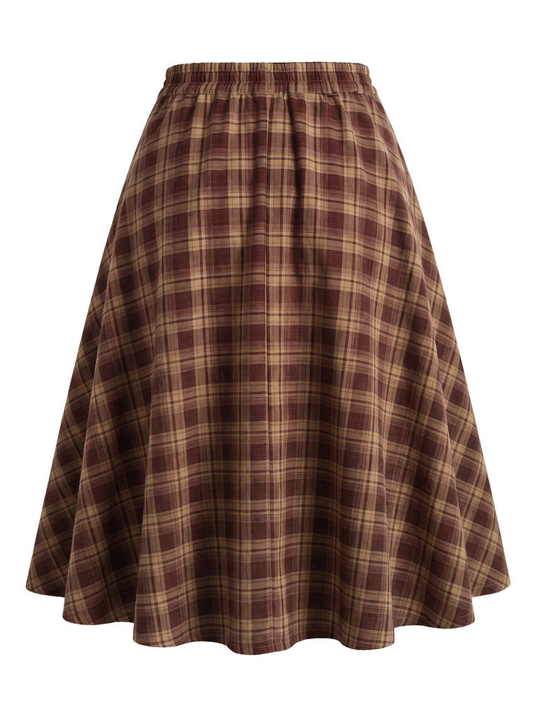 [Pre-Sale] 1950s Brick Red Plaid A Line Skirt 4
