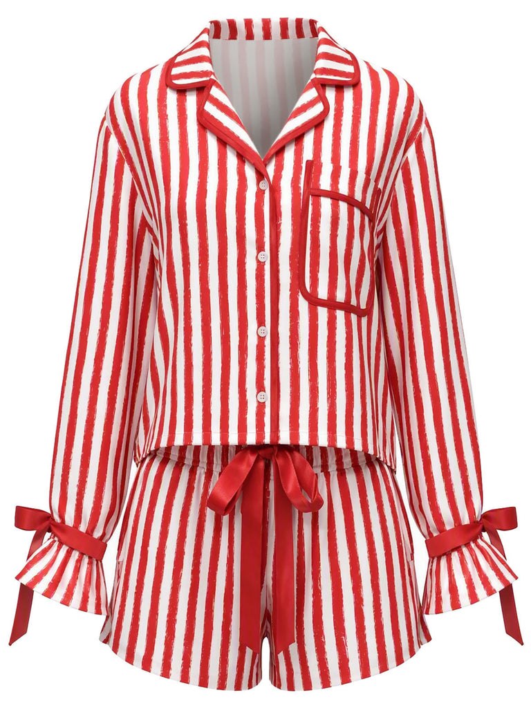 [Pre-Sale] 1970s Red White Stripe Pajama Shorts Set 1