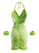 Green 1970s Christmas Velvet Faux-Fur Trim Halter Dress Set