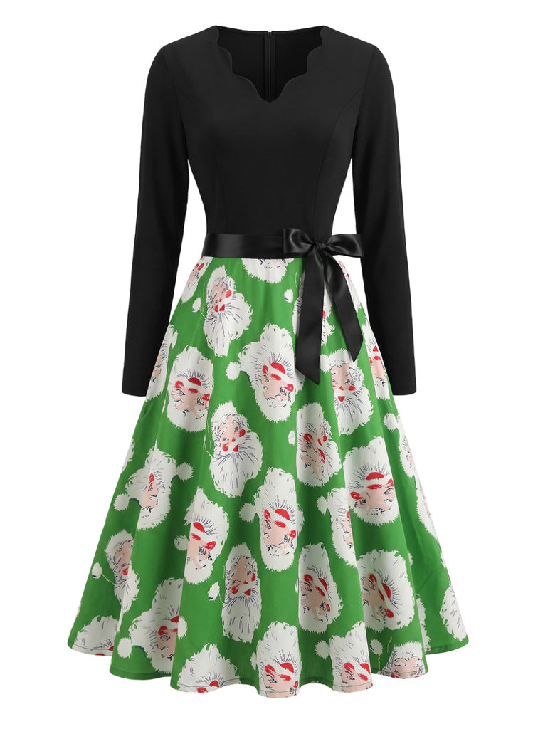 Christmas Print Long Sleeve Fit and Flare Dress 2