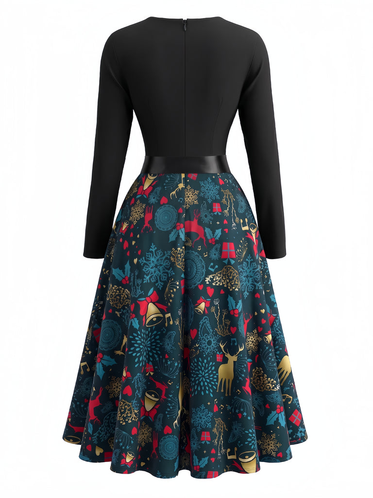 Multicolor 1950s Christmas Floral Dress 2