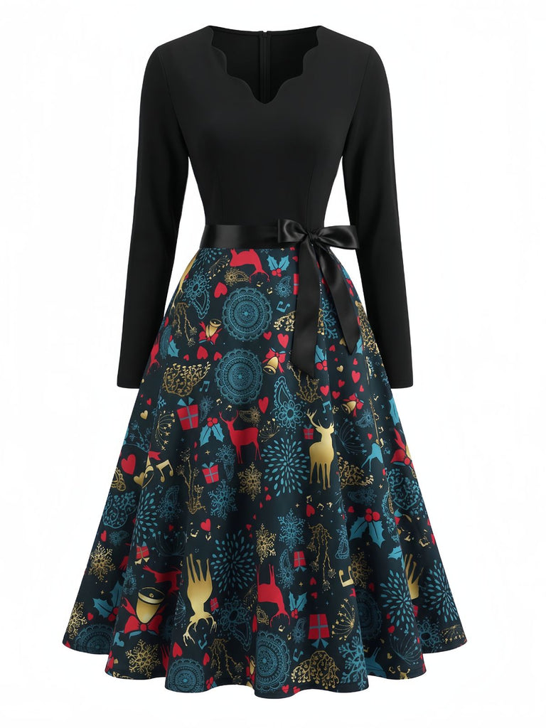 Multicolor 1950s Christmas Floral Dress 9