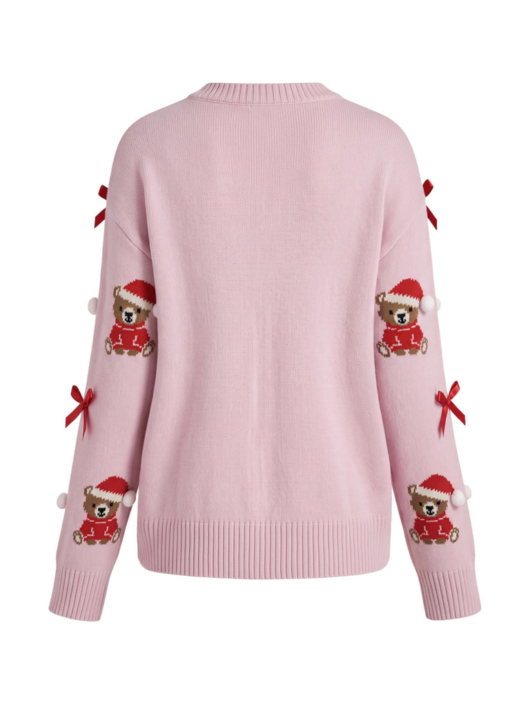 Teddy Bear Bow Jacquard Christmas Sweater 2