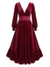 Red 1950s Velvet V Neck Dress 2