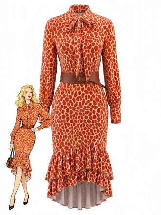 Orange 1930s Floral Dress 1