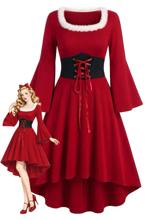 Red 1950s Christmas Square Neck Dress 1
