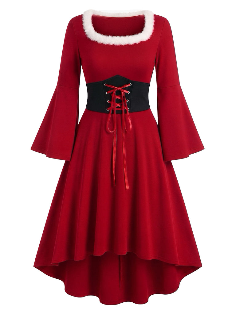 Red 1950s Christmas Square Neck Dress 2