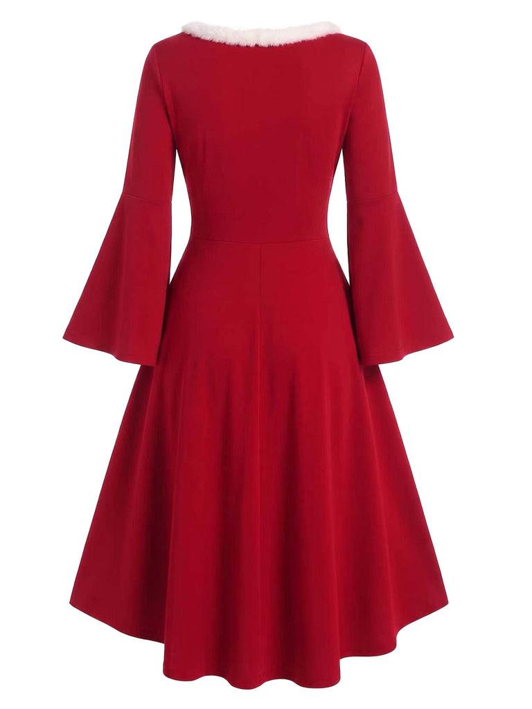 Red 1950s Christmas Square Neck Dress 3