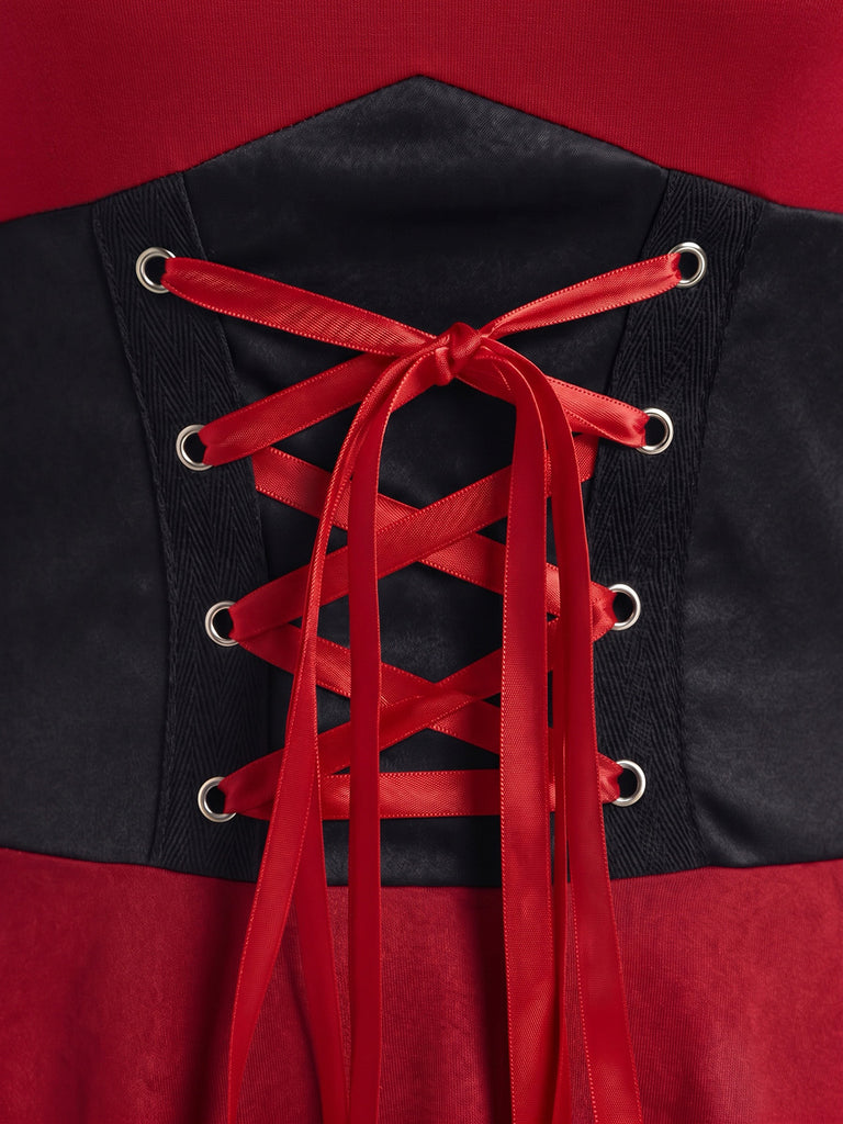 Red 1950s Christmas Square Neck Dress 4