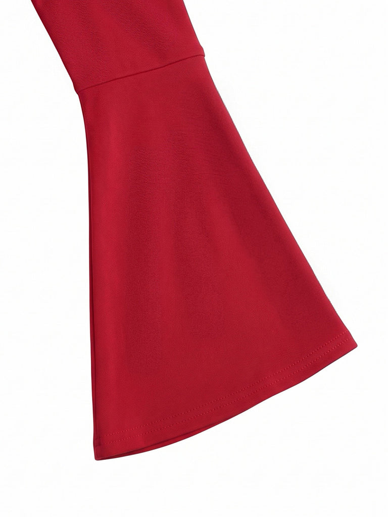 Red 1950s Christmas Square Neck Dress 5