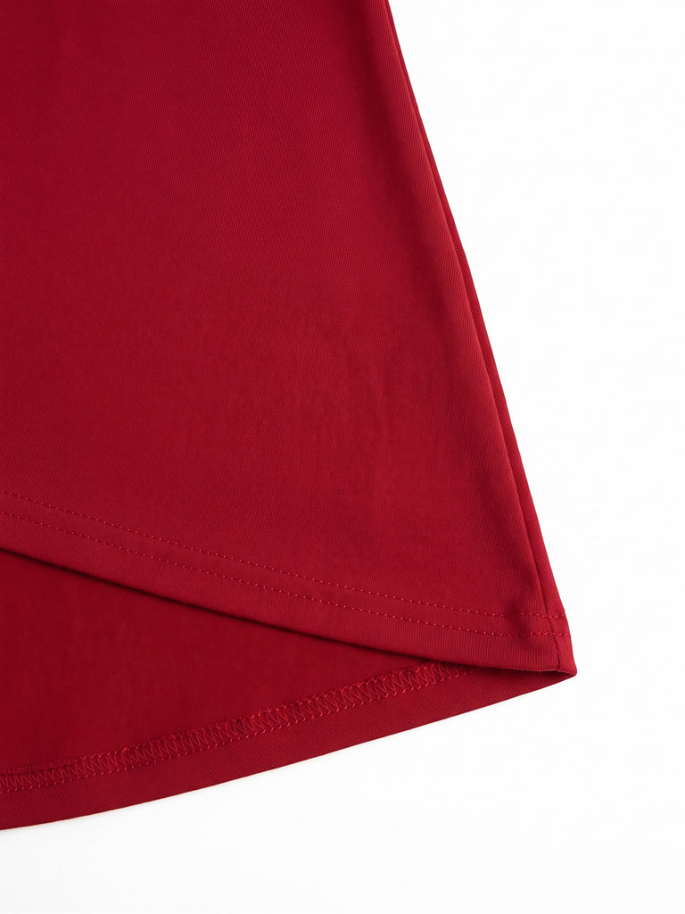 Red 1950s Christmas Square Neck Dress 6
