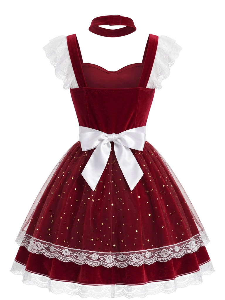 Red 1940s Christmas Mesh Dress 3