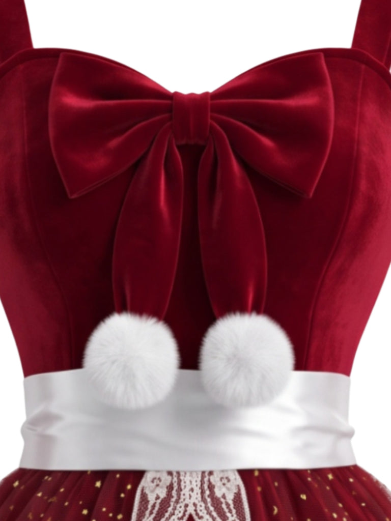 Red 1940s Christmas Mesh Dress 4