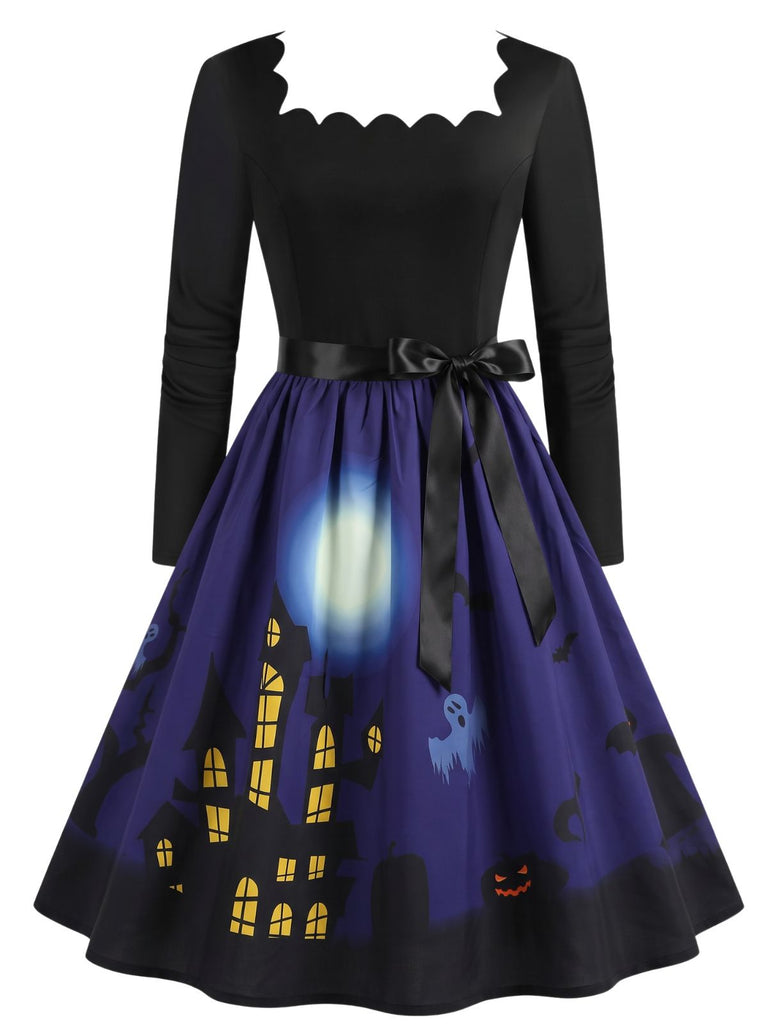 1940s Halloween Haunted House Scallop Neck Swing Dress