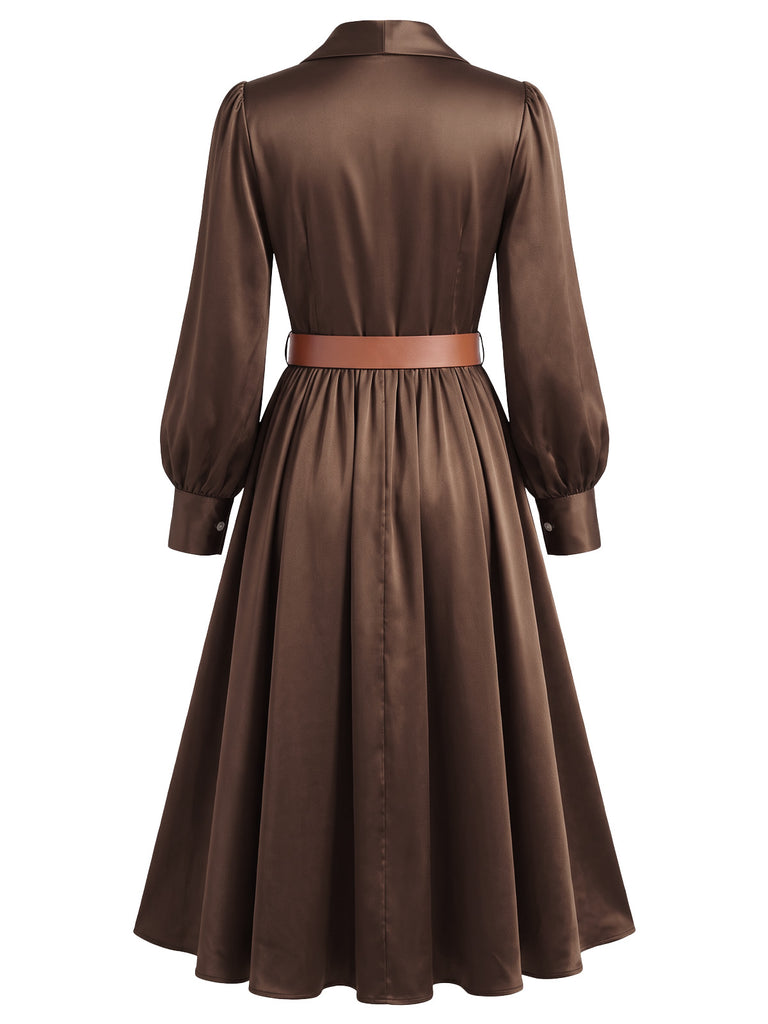 Satin Belted Long Sleeve Maxi Dress 4