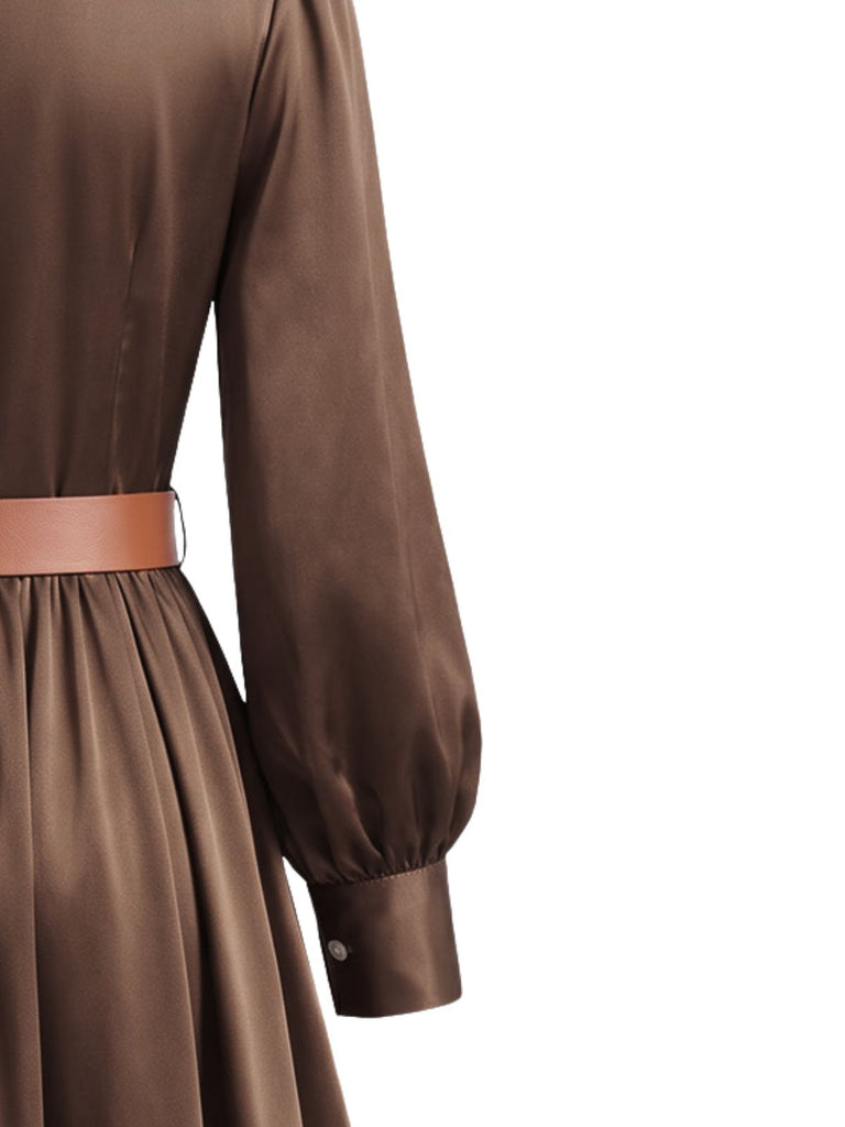 Satin Belted Long Sleeve Maxi Dress 6