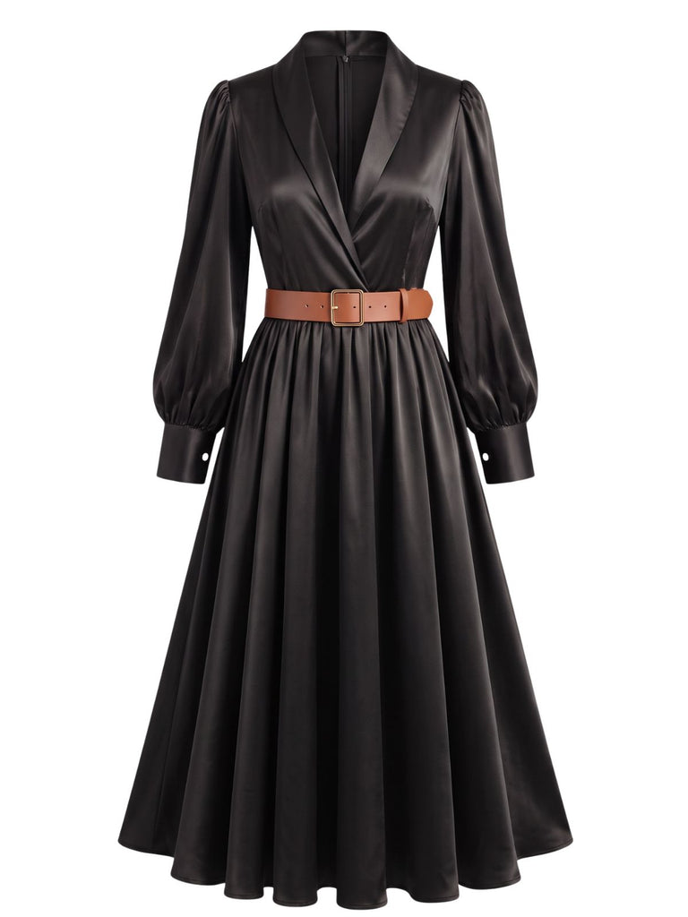 Satin Belted Long Sleeve Maxi Dress 1