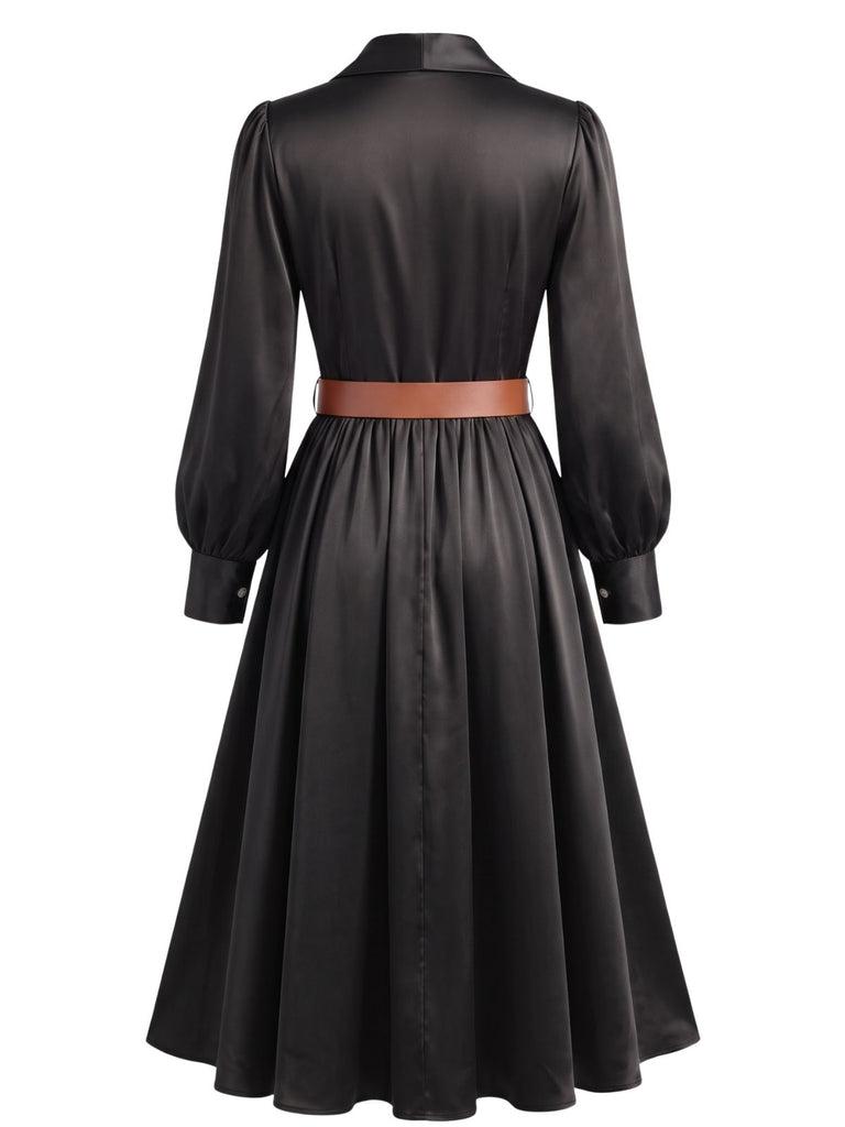 Satin Belted Long Sleeve Maxi Dress 2
