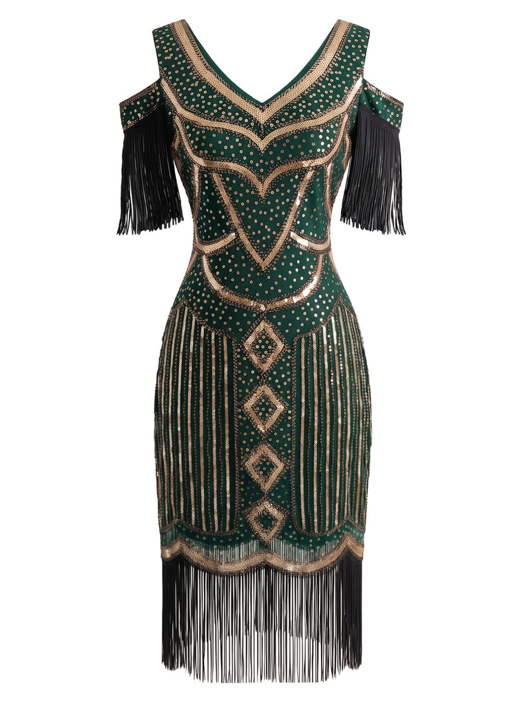 1920s Beaded Fringe Flapper Midi Dress 1
