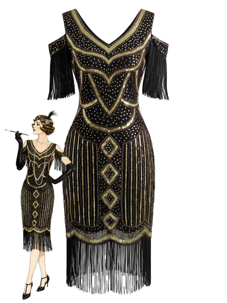 1920s Beaded Fringe Flapper Midi Dress 5