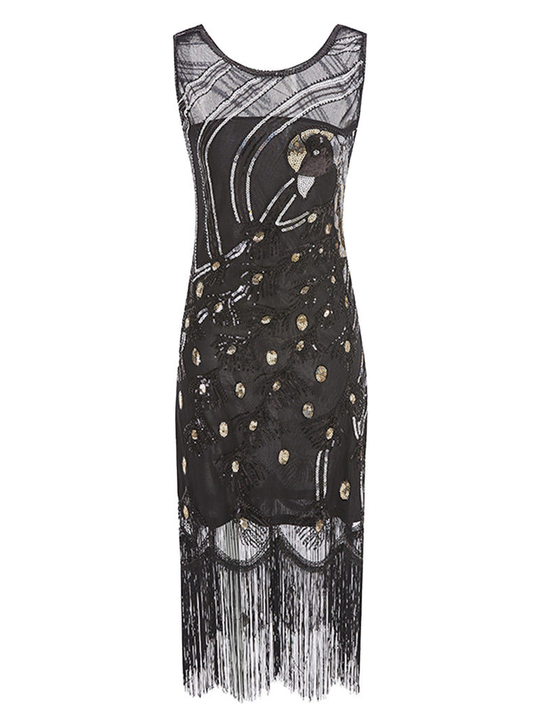 1920s Beaded Fringe Flapper Midi Dress 1