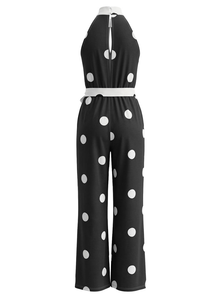 Polka Dot Halter Sleeveless Wide Leg Jumpsuit 2