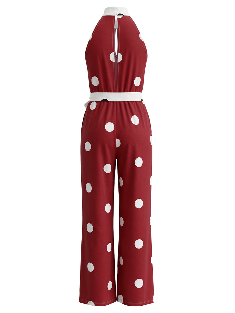 Polka Dot Halter Sleeveless Wide Leg Jumpsuit 4