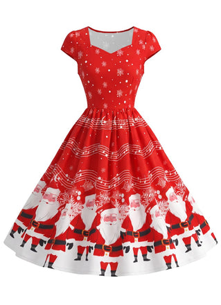 Red 1950s Christmas Floral Dress 1