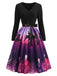 Bright Purple 1950s Christmas Floral V Neck Dress 1