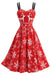 Red 1950s Christmas Reindeer Snowflake Print Swing Dress