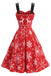 Red 1950s Christmas Reindeer Snowflake Print Swing Dress