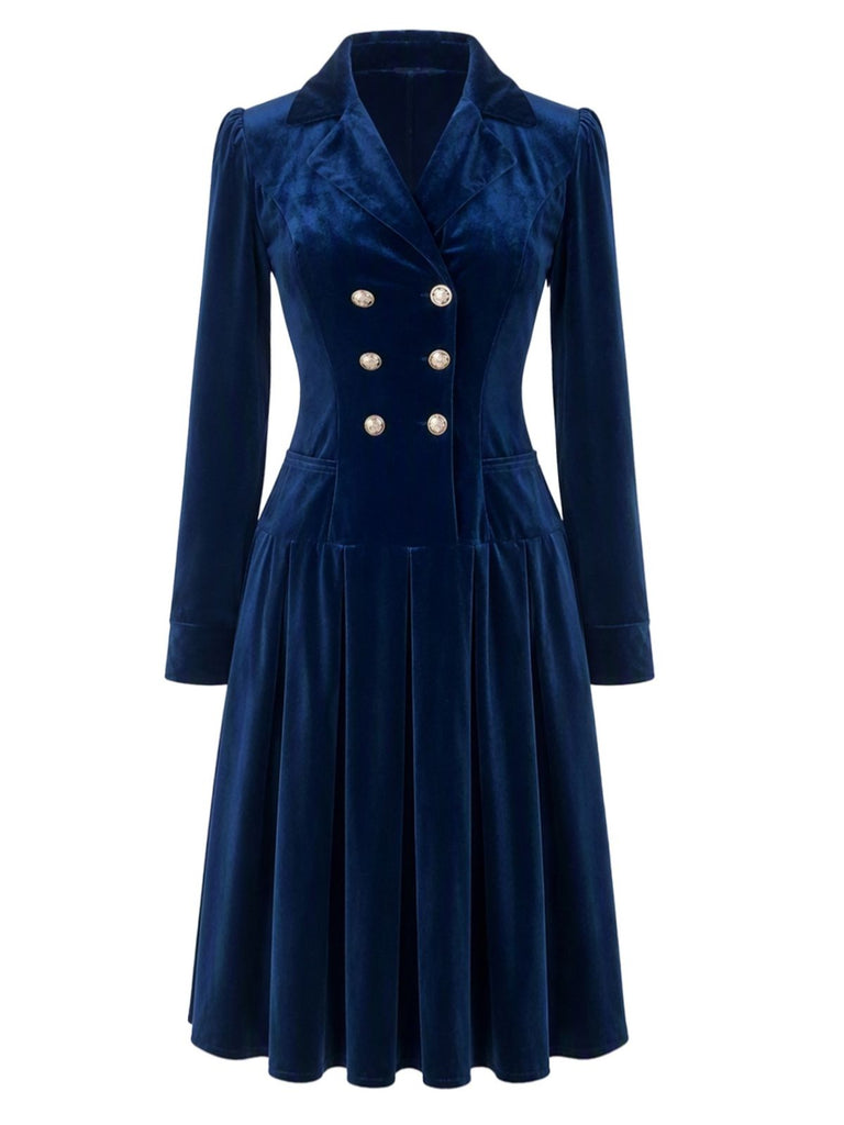 Velvet Double Breasted Fit and Flare Midi Dress 2