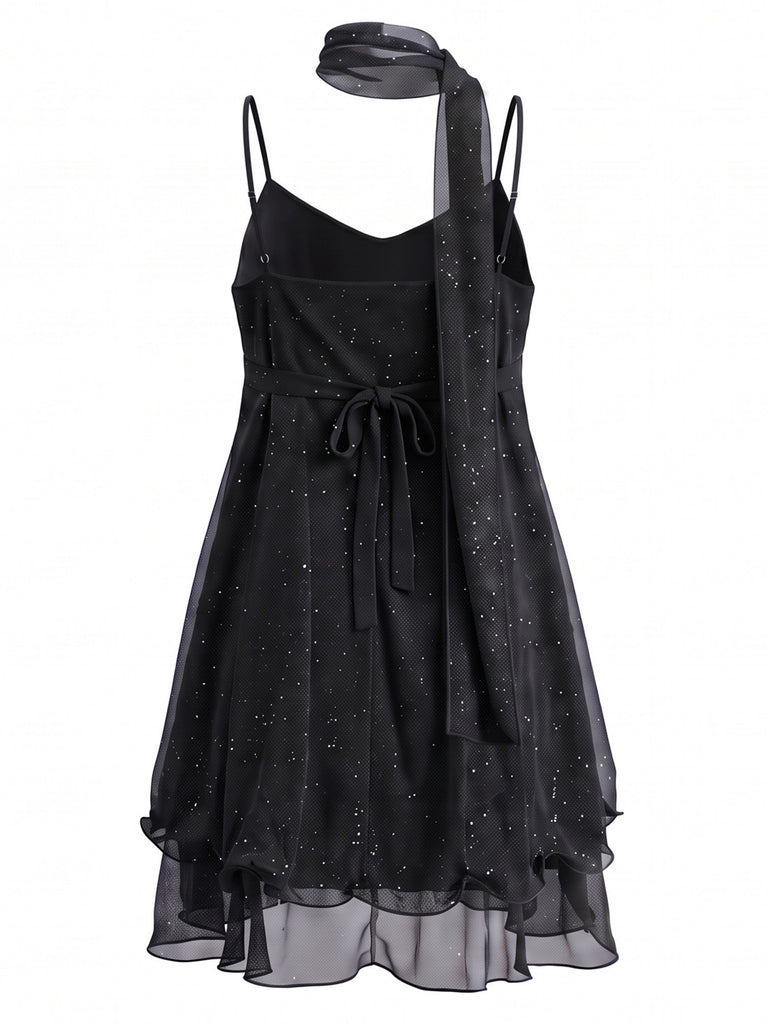 Shimmer Chiffon Halter Scarf Mini Dress 2