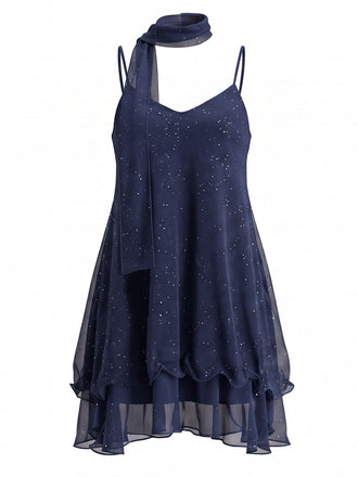 Shimmer Chiffon Halter Scarf Mini Dress 5