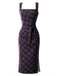 [Pre-Sale] Deep Purple 1960s Square Neck Plaid Belted Pencil Dress