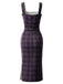 [Pre-Sale] Deep Purple 1960s Square Neck Plaid Belted Pencil Dress