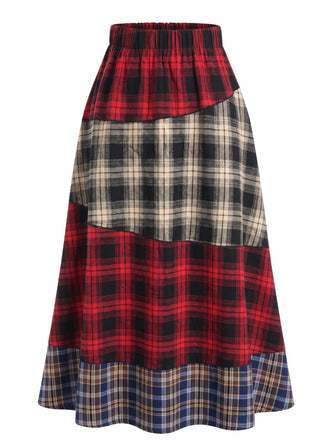 Plaid Patchwork Wool Blend Maxi Skirt 1