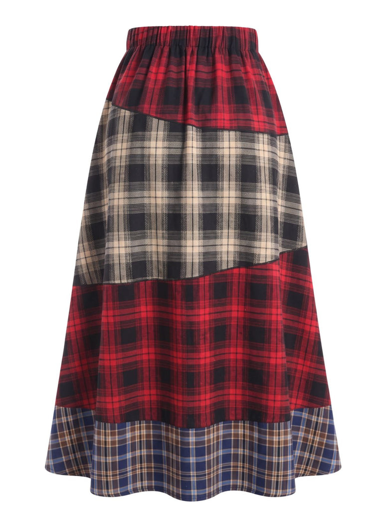 Plaid Patchwork Wool Blend Maxi Skirt 2
