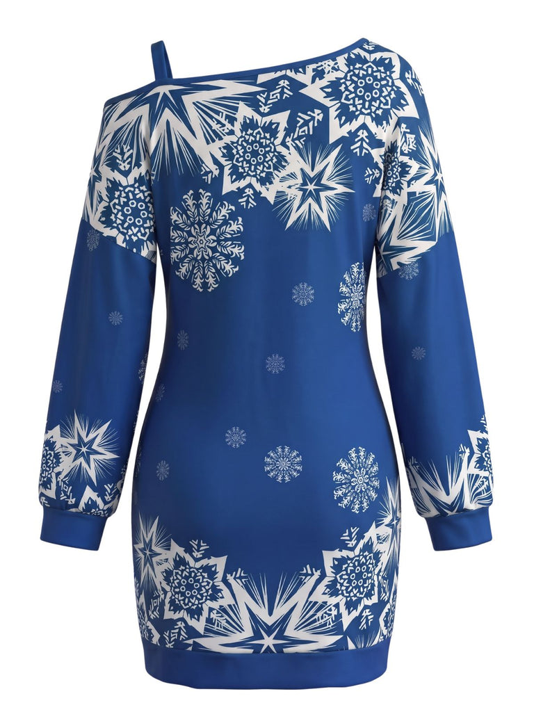 Christmas Snowflake Print Off Shoulder Mini Dress 4